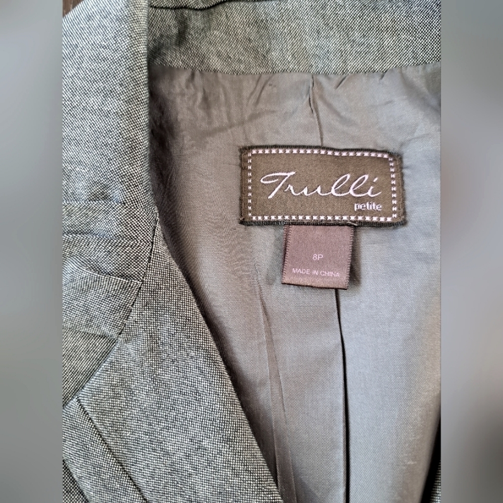 Trulli Elegant Gray Metallic Blazer with Belted Waist Pleated Pockets Size 8P - Picture 6 of 10
